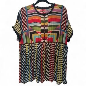 Anthropologie Conditions Apply Kynsa Tunic Top Womens Medium Multicolor Boho Art